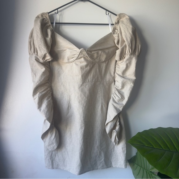 Sabo Luxe Puff Long Sleeve Beige Dress - Picture 3 of 16